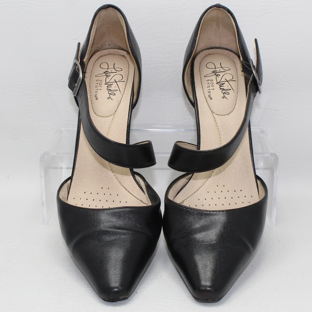 LifeStride Kamala Black Asymmetric Mary Jane Pointed Toe Pumps Mens 6.5M 3" Heel